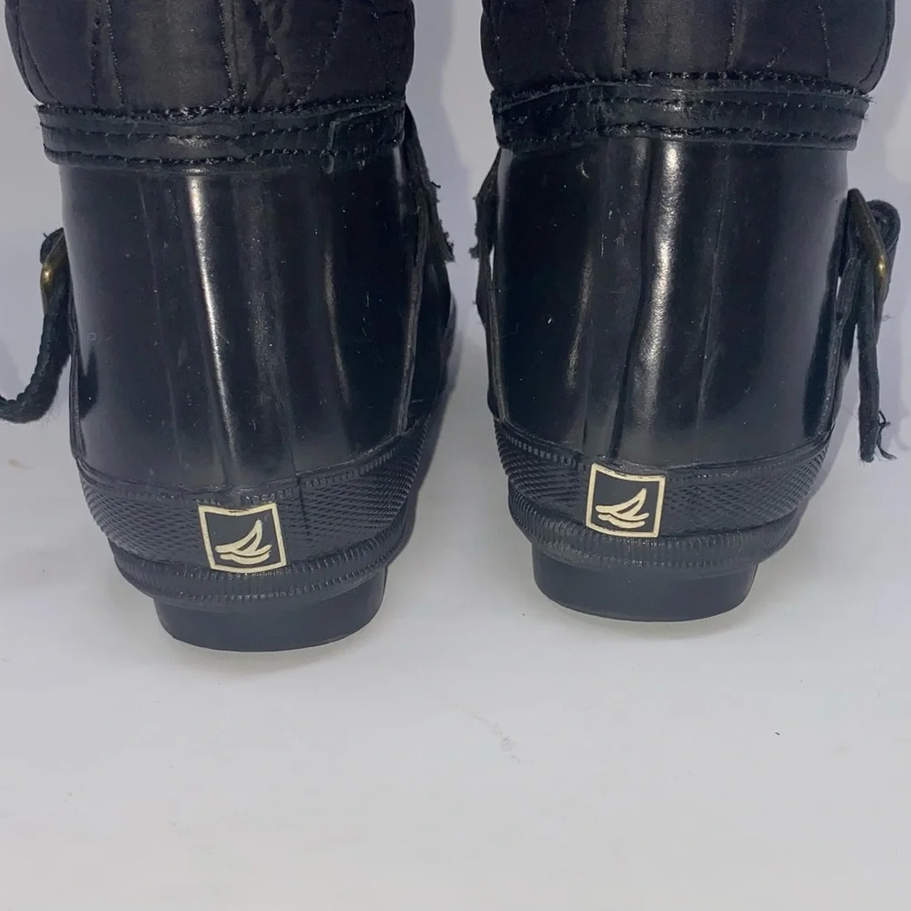 Sperry Black Top Sider Hingham Quilted Tall Shaft Rain Boots Sz. 5